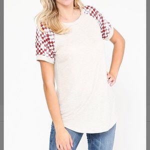Oatmeal & Red Checkerboard Contrast SS Tee, M